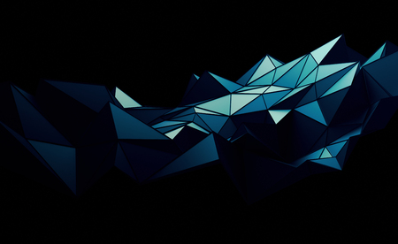 Abstract 3d rendering of triangulated surface. Contemporary background. Futuristic polygonal shape. Distorted low poly backdrop with sharp lines.の写真素材