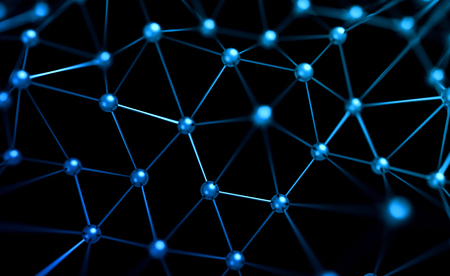 Abstract 3d rendering of chaotic structure. Plexus background with lines and spheres in empty space. Futuristic shape. Network concept. Modern design for banner, poster, placard.の写真素材