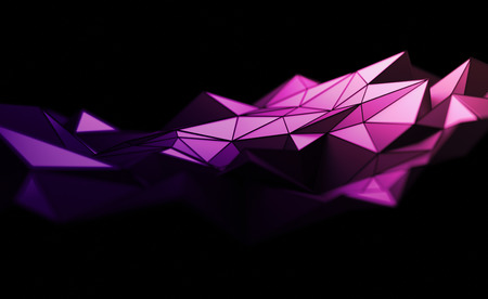 Abstract 3d rendering of triangulated surface. Contemporary background. Futuristic polygonal shape. Distorted low poly backdrop with sharp lines.の写真素材