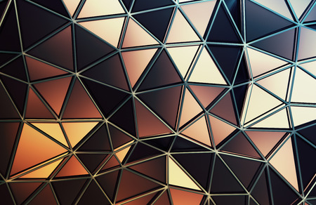 Abstract 3d rendering of triangulated surface. Contemporary background. Futuristic polygonal shape. Distorted low poly backdrop with sharp lines.の写真素材