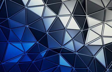 Abstract 3d rendering of triangulated surface. Contemporary background. Futuristic polygonal shape. Distorted low poly backdrop with sharp lines.の写真素材