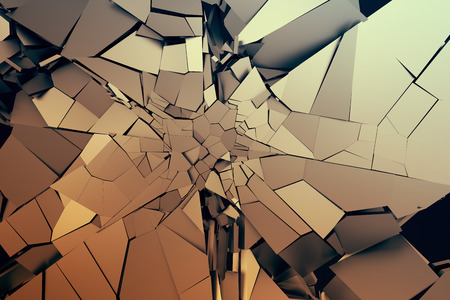 Abstract 3d rendering of cracked surface. Background with broken shape. Wall destruction. Bursting with debris. Modern cgi illustration. Design for poster, banner, placard, cover, print.の写真素材