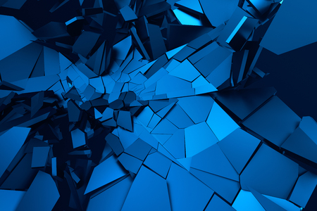 Abstract 3d rendering of cracked surface. Background with broken shape. Wall destruction. Bursting with debris. Modern cgi illustration. Design for poster, banner, placard, cover, print.の写真素材