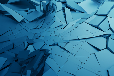 Abstract 3d rendering of cracked surface. Background with broken shape. Wall destruction. Bursting with debris. Modern cgi illustration. Design for poster, banner, placard, cover, print.の写真素材