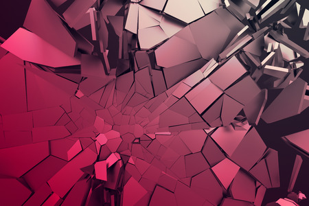 Abstract 3d rendering of cracked surface. Background with broken shape. Wall destruction. Bursting with debris. Modern cgi illustration. Design for poster, banner, placard, cover, print.の写真素材