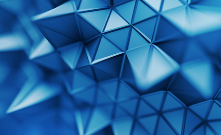 Abstract 3d rendering of triangulated surface. Contemporary background. Futuristic polygonal shape. Distorted low poly backdrop with sharp lines. Design for poster, banner, placard.の写真素材