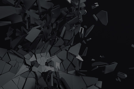 Abstract 3d rendering of cracked surface. Background with broken shape. Wall destruction. Bursting with debris. Modern cgi illustration. Design for poster, banner, placard, cover, print.の写真素材