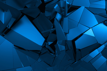 Abstract 3d rendering of cracked surface. Background with broken shape. Wall destruction. Bursting with debris. Modern cgi illustration. Design for poster, banner, placard, cover, print.の写真素材