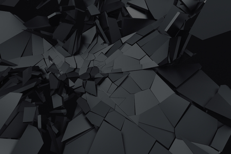 Abstract 3d rendering of cracked surface. Background with broken shape. Wall destruction. Bursting with debris. Modern cgi illustration. Design for poster, banner, placard, cover, print.の写真素材