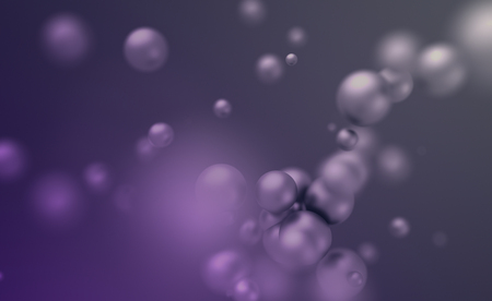 Abstract 3d rendering of chaotic spheres. Flying particles in empty space. Dynamic shape. Futuristic background with bokeh, depth of field effect. Design for poster, banner, placard.の写真素材