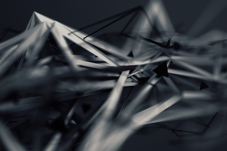 Abstract 3d rendering of chaotic plexus surface. Contemporary background with futuristic polygonal shape. Distorted low poly object with sharp lines. Design for poster, banner, placard.の写真素材