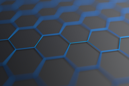 Abstract 3d rendering of futuristic surface with hexagons. Contemporary sci-fi background with bokeh effect. Poster design.の写真素材