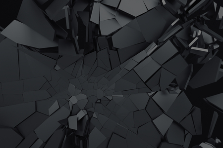 Abstract 3d rendering of cracked surface. Background with broken shape. Wall destruction. Bursting with debris. Modern cgi illustration. Design for poster, banner, placard, cover, print.の写真素材