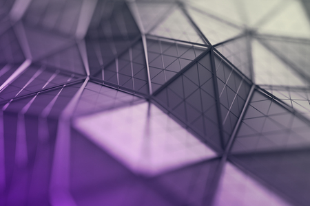 Abstract 3d rendering of triangulated surface. Contemporary background. Futuristic polygonal shape. Distorted low poly backdrop with sharp lines.の写真素材