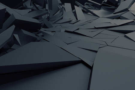 Abstract 3d rendering of cracked surface. Background with broken shape. Wall destruction. Bursting with debris. Modern cgi illustration. Design for poster, banner, placard, cover, print.の写真素材