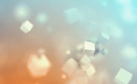 Abstract 3d rendering of chaotic cubes. Flying shapes in empty space. Dynamic background with bokeh,...