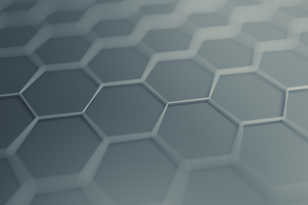 Abstract 3d rendering of futuristic surface with hexagons. Contemporary sci-fi background with bokeh effect. Poster design.の写真素材