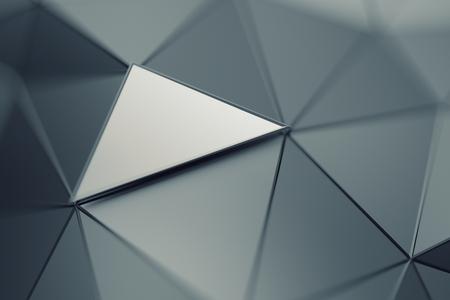Abstract 3d rendering of triangulated surface. Contemporary background. Futuristic polygonal shape. Distorted low poly backdrop with sharp lines.の写真素材