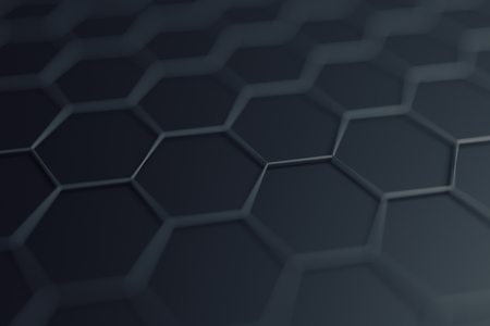 Abstract 3d rendering of futuristic surface with hexagons. Contemporary sci-fi background with bokeh effect. Poster design.の写真素材