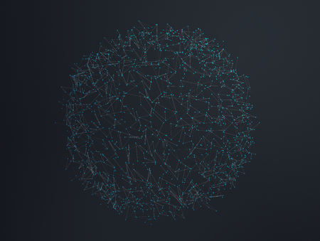 Abstract 3d rendering of network concept. Plexus background with lines, internet connections. Chaotic structure. Cloud computing. Futuristic shape. Modern design for banner, poster, placard.の写真素材