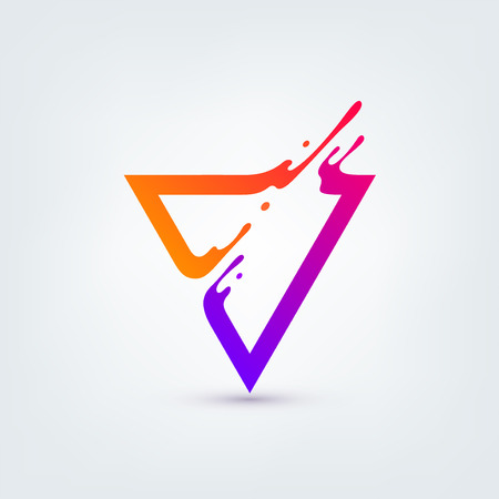Vector illustration. Abstract colorful triangle. Dynamic splash liquid shape. Background for poster, cover, banner, placard. Logo designのイラスト素材