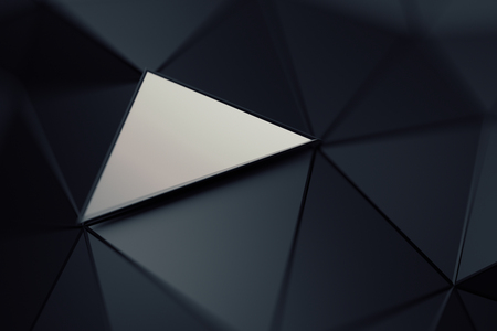 Abstract 3d rendering of triangulated surface. Contemporary background. Futuristic polygonal shape. Distorted low poly backdrop with sharp lines.の写真素材