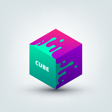 Vector illustration of abstract colored 3d cube. Abstract splash, liquid shape. Background for poster, cover, banner, placard. Logo design.のイラスト素材