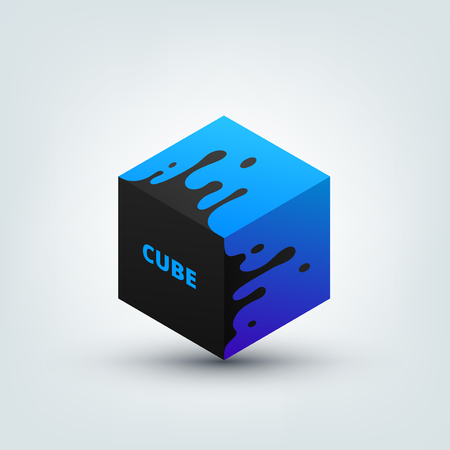 Vector illustration of abstract colored 3d cube. Abstract splash, liquid shape. Background for poster, cover, banner, placard. Logo designのイラスト素材