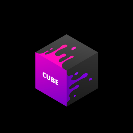 Vector illustration of abstract colored 3d cube. Abstract splash, liquid shape. Background for poster, cover, banner, placard. Logo designのイラスト素材
