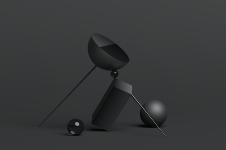 Abstract 3d rendering of geometric shapes. Surreal composition. Balance concept. Modern design for poster, cover, branding, banner, placardの写真素材