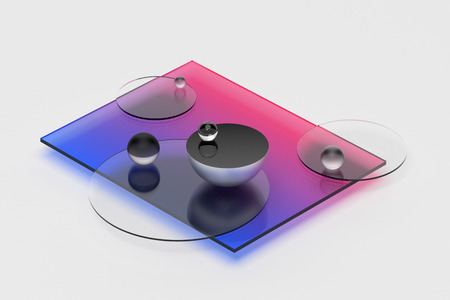 Abstract 3d rendering of geometric shapes. Composition with spheres. Modern background design for poster, cover, branding, banner, placard.の写真素材