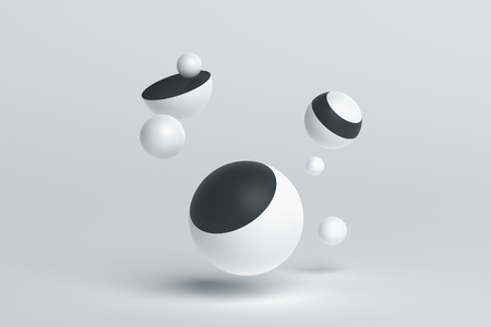 Abstract 3d rendering of geometric shapes. Composition with spheres. Modern background design for poster, cover, branding, banner, placard.の写真素材
