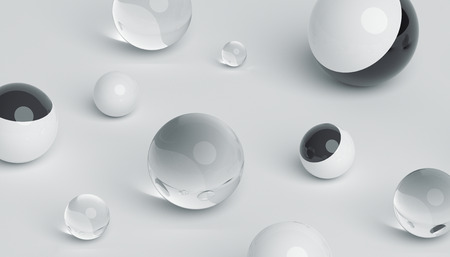 Abstract 3d rendering of geometric shapes. Composition with spheres. Modern background design for poster, cover, branding, banner, placard.の写真素材