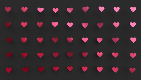 Abstract 3d rendering of heart shapes. Love symbol, modern Valentines day background design for poster, cover, branding, bannerの写真素材