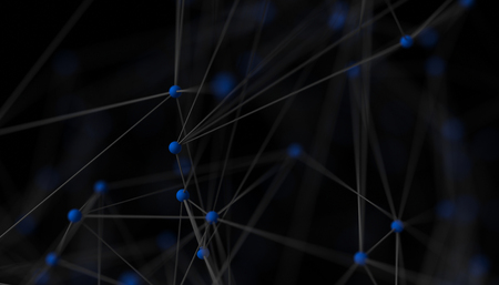 Abstract 3d rendering of network concept. Modern background. Futuristic shape with spheres and lines. Design for poster, cover, branding, banner, placard.の写真素材
