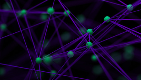 Abstract 3d rendering of network concept. Modern background. Futuristic shape with spheres and lines. Design for poster, cover, branding, banner, placard.の写真素材
