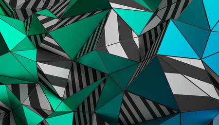 Abstract 3d rendering of triangulated surface. Modern background. Striped polygonal shape. Low poly minimalistic design for poster, cover, branding, banner, placard.の写真素材