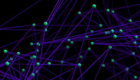 Abstract 3d rendering of network concept. Modern background. Futuristic shape with spheres and lines. Design for poster, cover, branding, banner, placard.の写真素材