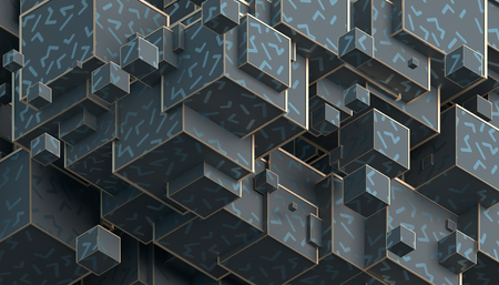 Abstract 3d rendering of geometric shapes. Composition with cubes. Modern background design for poster, cover, branding, banner, placard.の写真素材