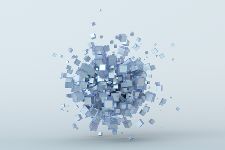Abstract 3d rendering of geometric shapes. Composition with cubes. Modern background design for poster, cover, branding, banner, placard.の写真素材