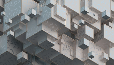 Abstract 3d rendering of geometric shapes. Composition with cubes. Modern background design for poster, cover, branding, banner, placard.の写真素材