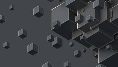 Abstract 3d rendering of geometric shapes. Composition with cubes. Modern background design for poster, cover, branding, banner, placard.の写真素材