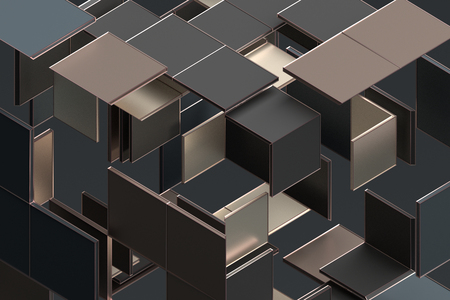 Abstract 3d rendering of geometric shapes. Composition with squares. Cube design. Modern background for poster, cover, branding, banner, placard.の写真素材