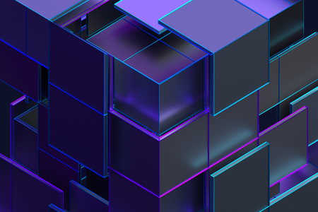 Abstract 3d rendering of geometric shapes. Composition with squares. Cube design. Modern background...
