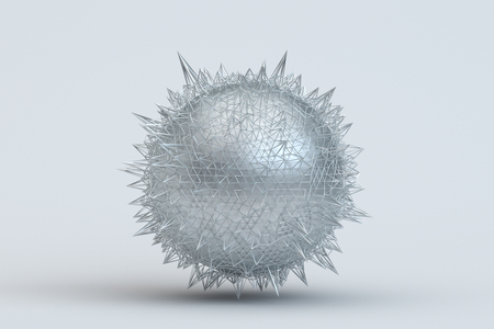 Abstract 3d rendering of geometric shape. Modern polygonal background with sphere. Graphic design for poster, cover, branding, banner, placard.の写真素材