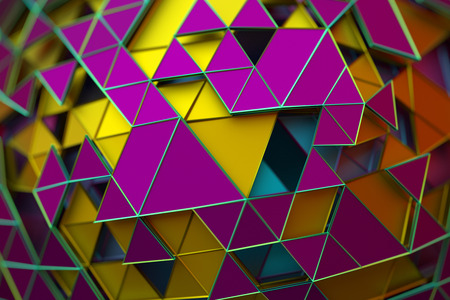 Abstract 3d rendering of geometric surface. Composition with triangles. Futuristic modern background design for poster, cover, branding, banner, placard.の写真素材