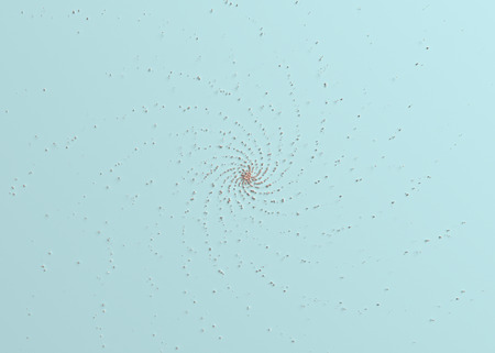 Abstract 3d rendering of a modern background design. Spiral shaped gold particles.