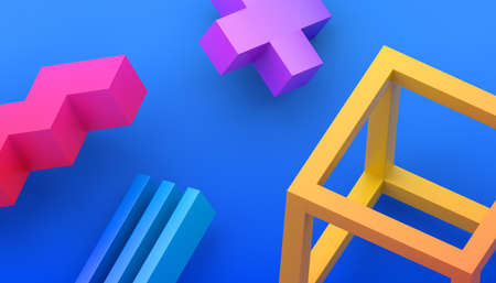 Abstract 3d render, modern background with geometric shapes, graphic designの写真素材