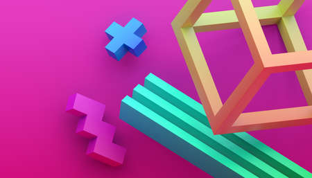 Abstract 3d render, modern background with geometric shapes, graphic designの写真素材
