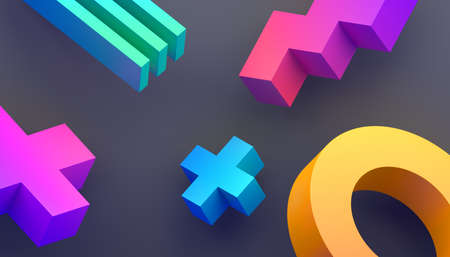 Abstract 3d render, modern background with geometric shapes, graphic designの写真素材